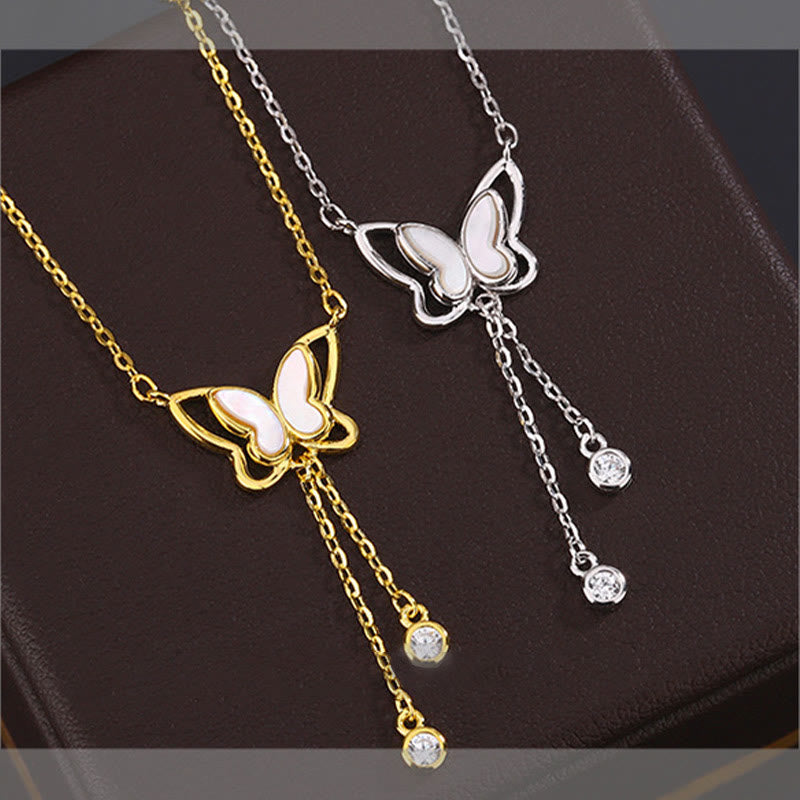 Collar con colgante de mariposa y piedra Tridacna de plata de ley 999 con Buddha Stones