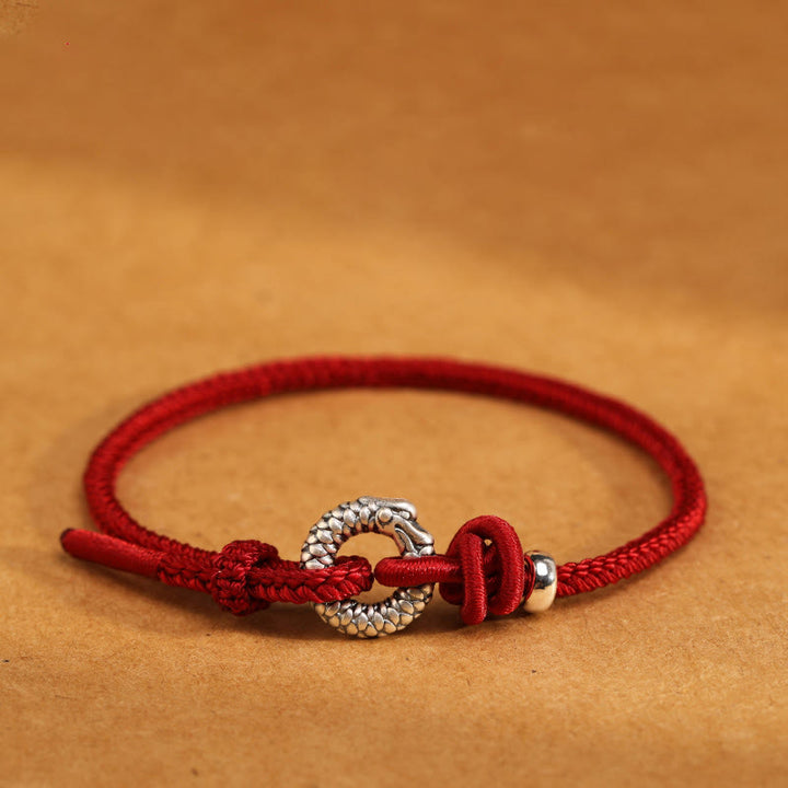 Pulsera de la suerte con hebilla de la paz del año del dragón en plata de ley 999 con Buddha Stones  - Plata de ley 999 (circunferencia de muñeca 14-18 cm) - image 0