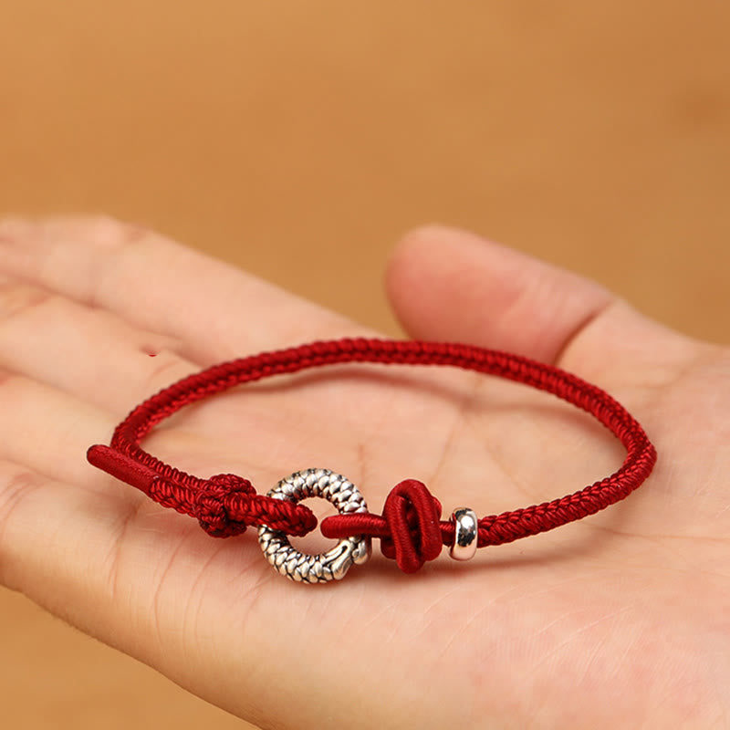 Pulsera de la suerte con hebilla de la paz del año del dragón en plata de ley 999 con Buddha Stones