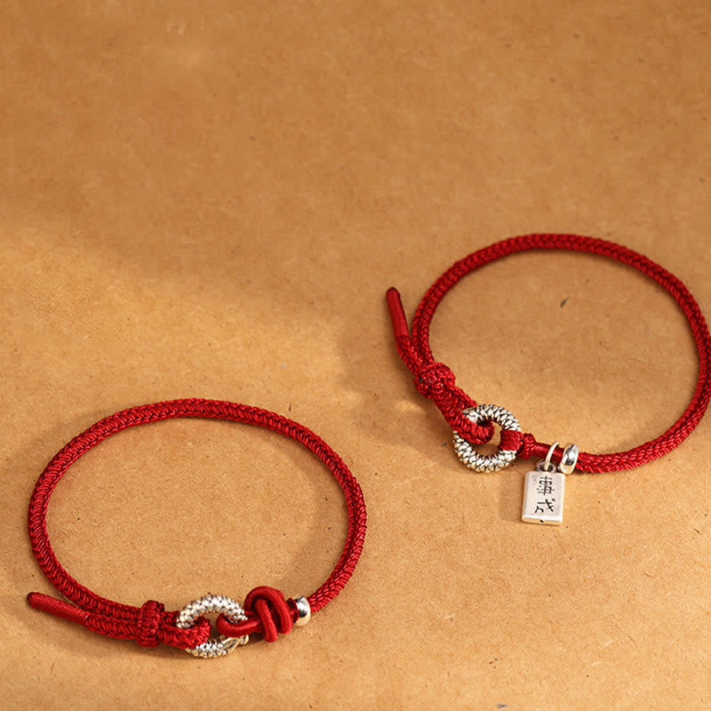 Pulsera de la suerte con hebilla de la paz del año del dragón en plata de ley 999 con Buddha Stones