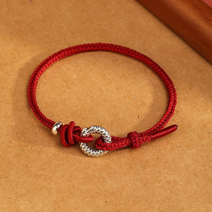 Pulsera de la suerte con hebilla de la paz del año del dragón en plata de ley 999 con Buddha Stones