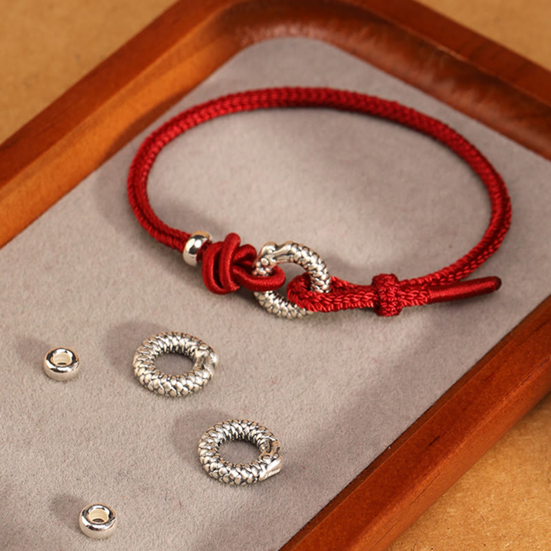 Pulsera de la suerte con hebilla de la paz del año del dragón en plata de ley 999 con Buddha Stones