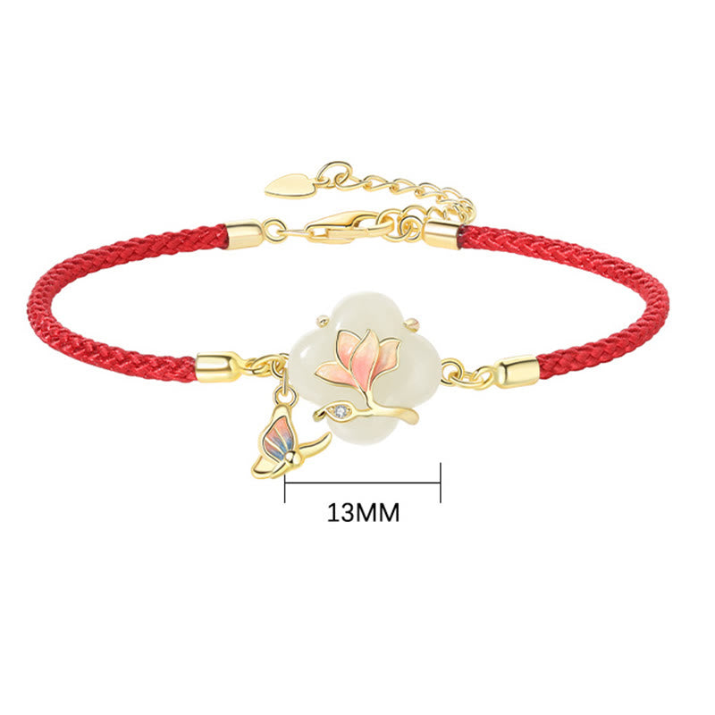 Pulsera de plata de ley 925 con Buddha Stones , jade hetiano, flor de magnolia, mariposa y cadena de la suerte - image 7
