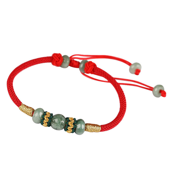 Pulsera de cuerda con hilo rojo de prosperidad y cuentas de ábaco de jade y Buddha Stones