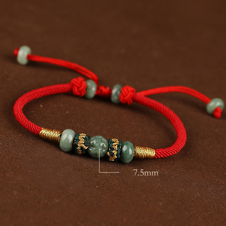 Pulsera de cuerda con hilo rojo de prosperidad y cuentas de ábaco de jade y Buddha Stones