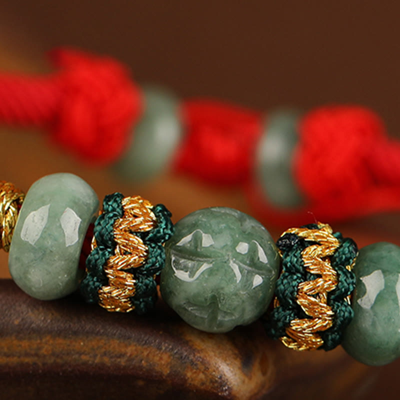 Pulsera de cuerda con hilo rojo de prosperidad y cuentas de ábaco de jade y Buddha Stones