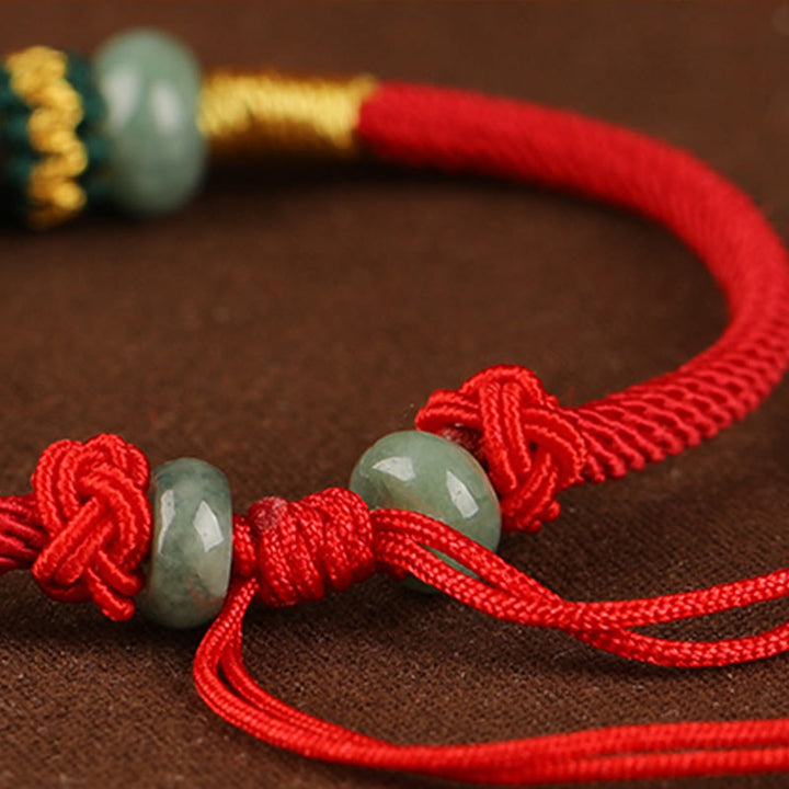 Pulsera de cuerda con hilo rojo de prosperidad y cuentas de ábaco de jade y Buddha Stones