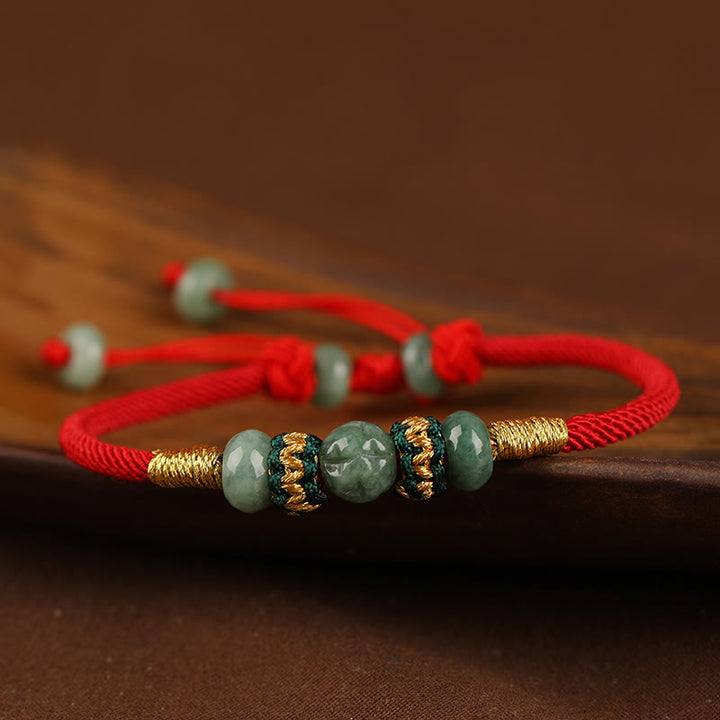 Pulsera de cuerda con hilo rojo de prosperidad y cuentas de ábaco de jade y Buddha Stones