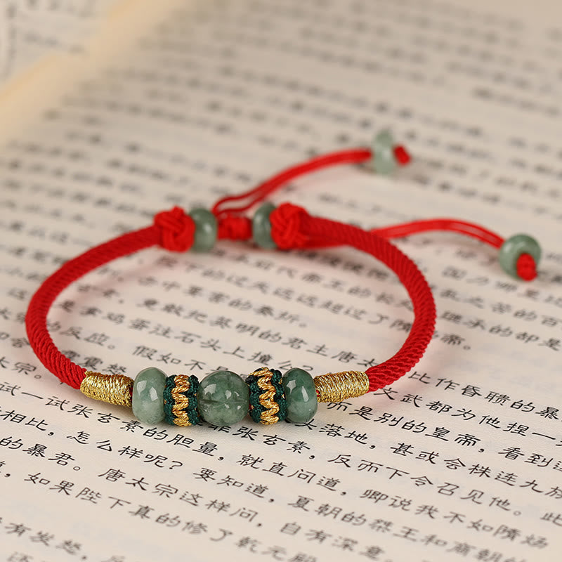 Pulsera de cuerda con hilo rojo de prosperidad y cuentas de ábaco de jade y Buddha Stones