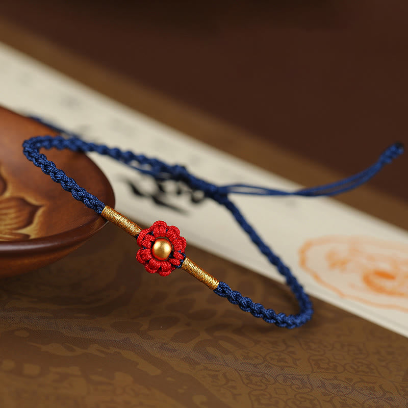Pulsera de cuerda con diseño de flores en forma de mini cuentas de oro 999 con Buddha Stones para proteger la suerte