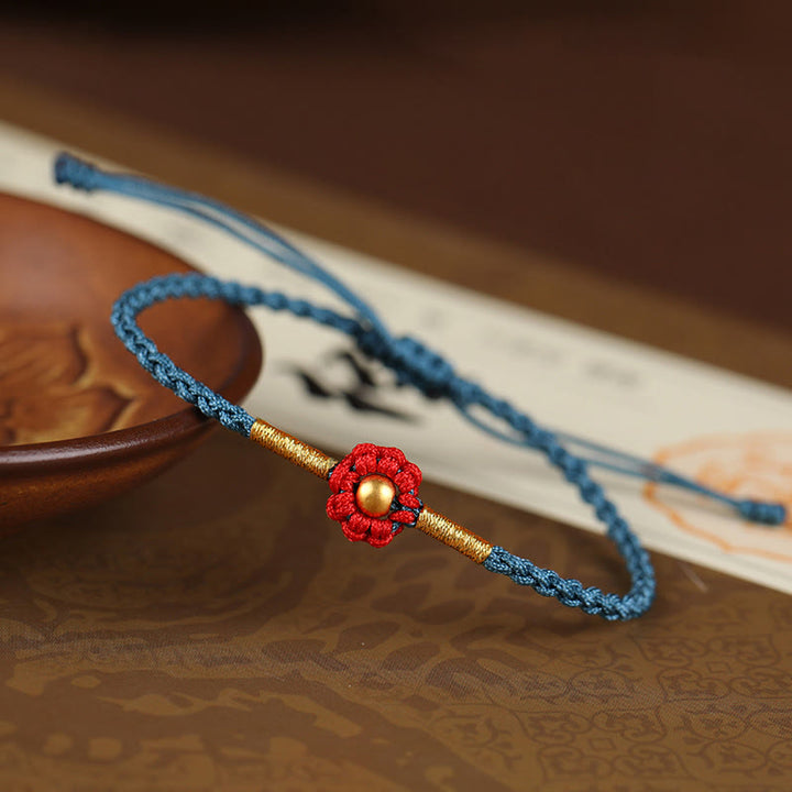 Pulsera de cuerda con diseño de flores en forma de mini cuentas de oro 999 con Buddha Stones para proteger la suerte