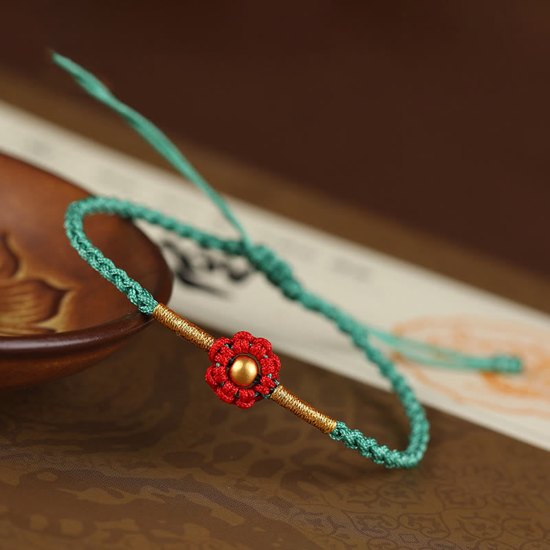 Pulsera de cuerda con diseño de flores en forma de mini cuentas de oro 999 con Buddha Stones para proteger la suerte