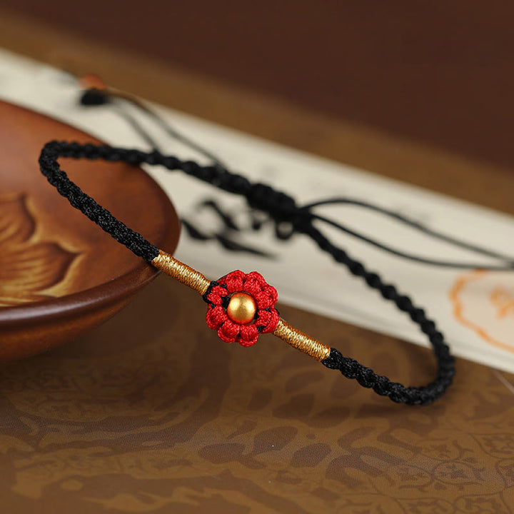 Pulsera de cuerda con diseño de flores en forma de mini cuentas de oro 999 con Buddha Stones para proteger la suerte