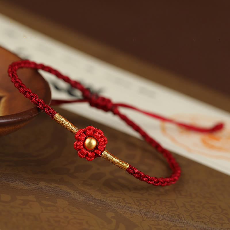 Pulsera de cuerda con diseño de flores en forma de mini cuentas de oro 999 con Buddha Stones para proteger la suerte