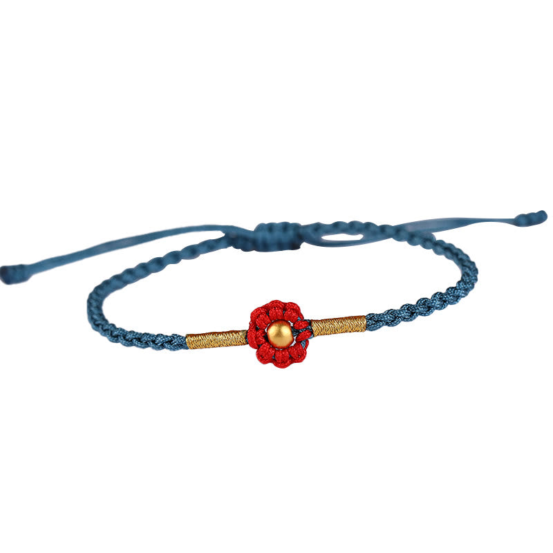 Pulsera de cuerda con diseño de flores en forma de mini cuentas de oro 999 con Buddha Stones para proteger la suerte