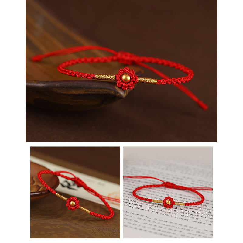 Pulsera de cuerda con diseño de flores en forma de mini cuentas de oro 999 con Buddha Stones para proteger la suerte
