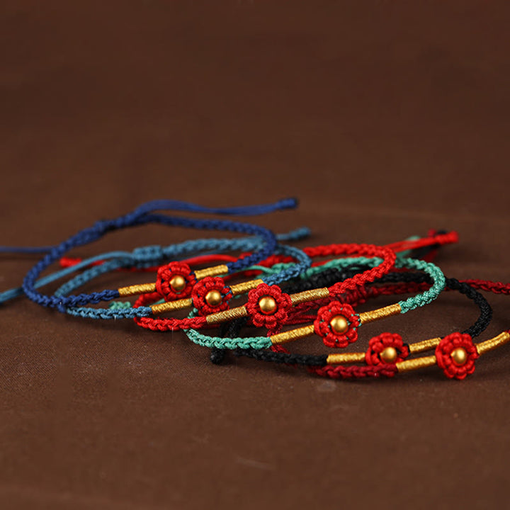 Pulsera de cuerda con diseño de flores en forma de mini cuentas de oro 999 con Buddha Stones para proteger la suerte