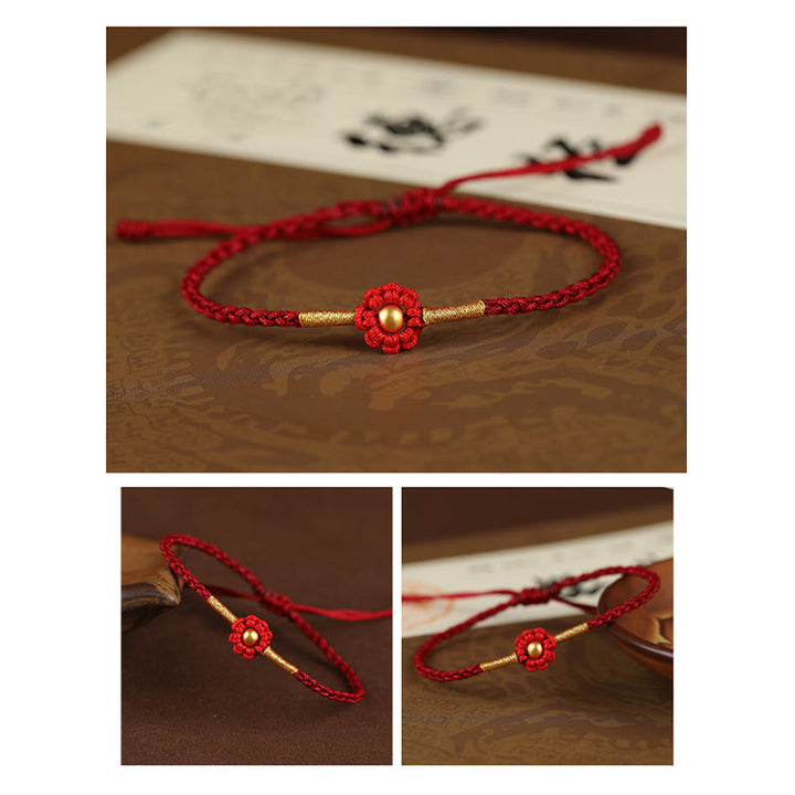 Pulsera de cuerda con diseño de flores en forma de mini cuentas de oro 999 con Buddha Stones para proteger la suerte