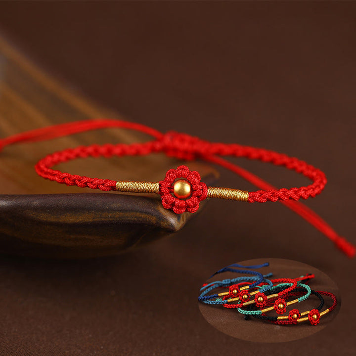 Pulsera de cuerda con diseño de flores en forma de mini cuentas de oro 999 con Buddha Stones para proteger la suerte