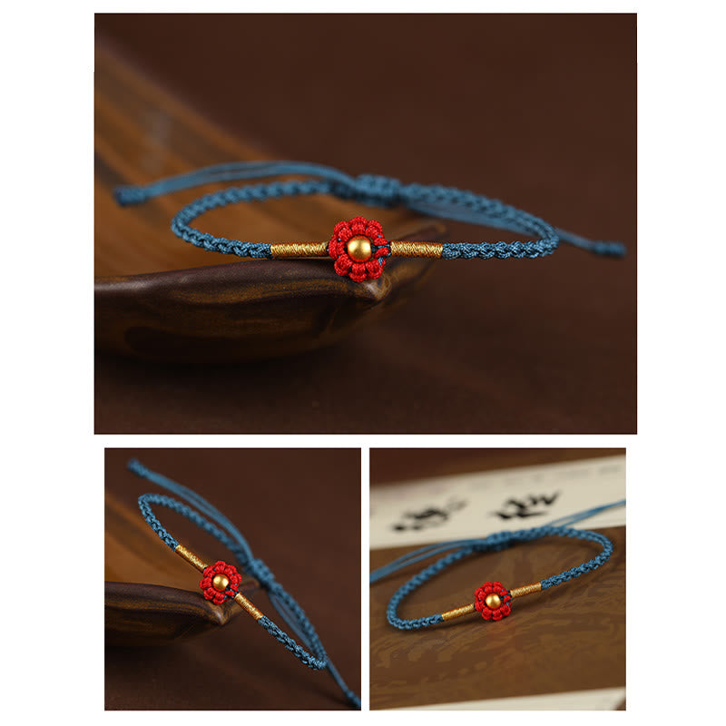 Pulsera de cuerda con diseño de flores en forma de mini cuentas de oro 999 con Buddha Stones para proteger la suerte