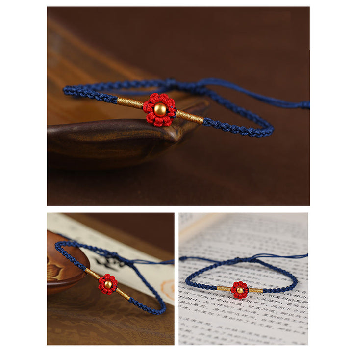Pulsera de cuerda con diseño de flores en forma de mini cuentas de oro 999 con Buddha Stones para proteger la suerte