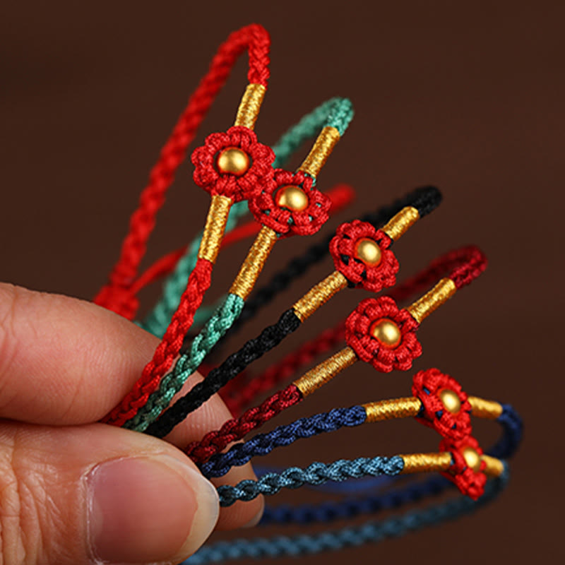 Pulsera de cuerda con diseño de flores en forma de mini cuentas de oro 999 con Buddha Stones para proteger la suerte