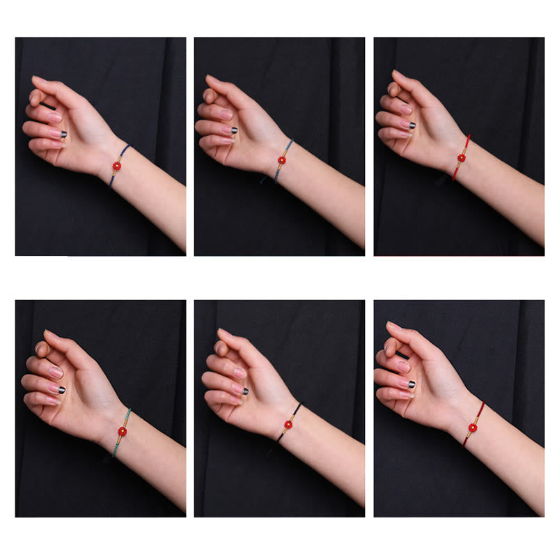 Pulsera de cuerda con diseño de flores en forma de mini cuentas de oro 999 con Buddha Stones para proteger la suerte