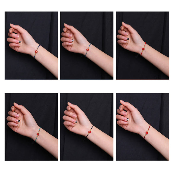 Pulsera de cuerda con diseño de flores en forma de mini cuentas de oro 999 con Buddha Stones para proteger la suerte