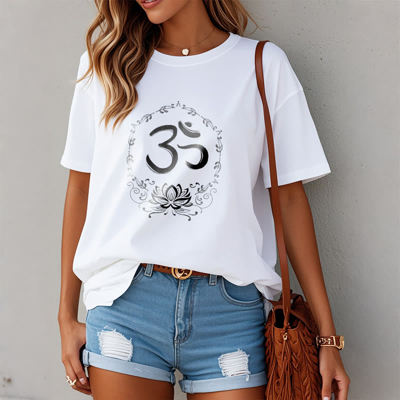 Camiseta de algodón con dibujo de loto OM de Buddha Stones - image 10