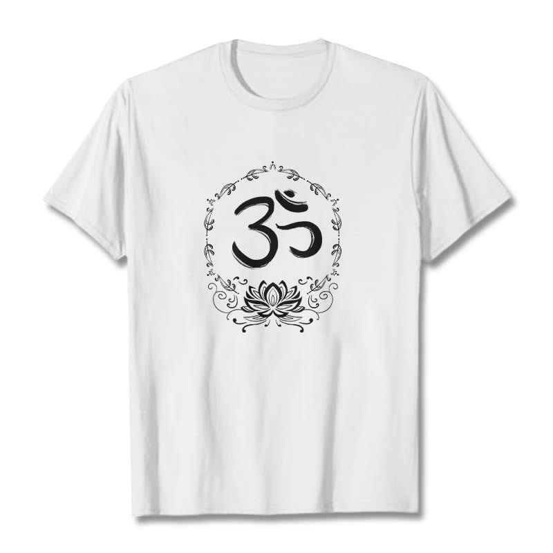 Camiseta de algodón con dibujo de loto OM de Buddha Stones - Blanco - 2XL - image 7