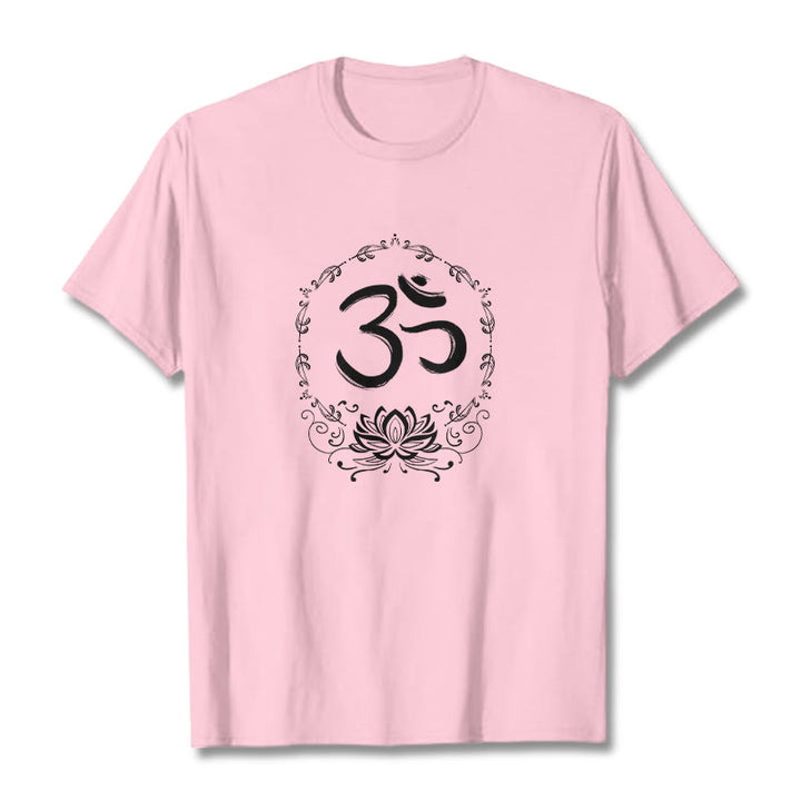 Camiseta de algodón con dibujo de loto OM de Buddha Stones - rosa claro - 2XL - image 14