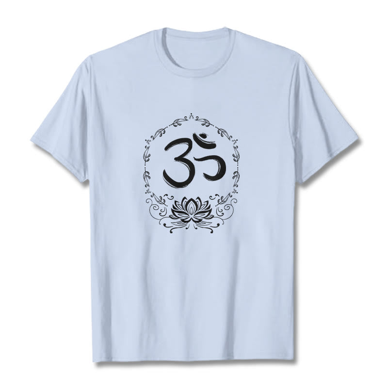 Camiseta de algodón con dibujo de loto OM de Buddha Stones - Cian claro - 2XL - image 13