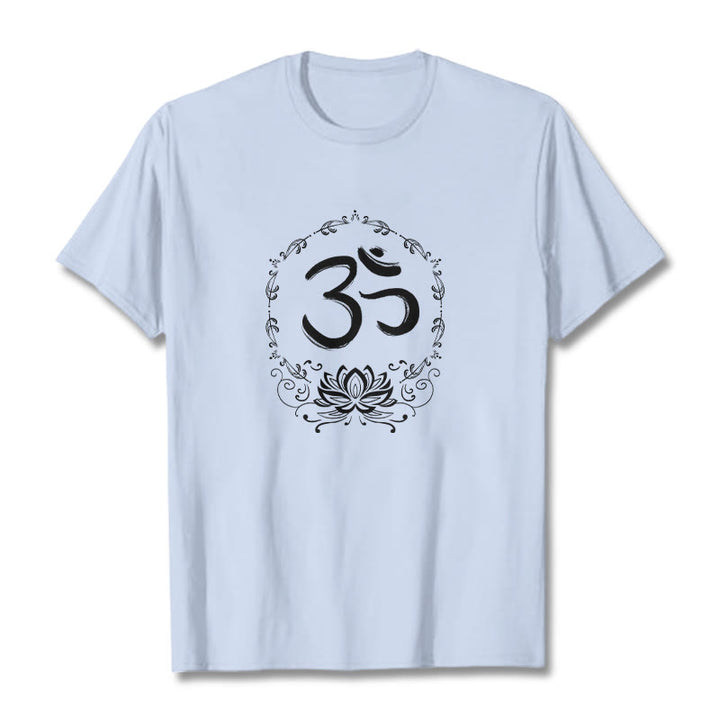 Camiseta de algodón con dibujo de loto OM de Buddha Stones - Cian claro - 2XL - image 13