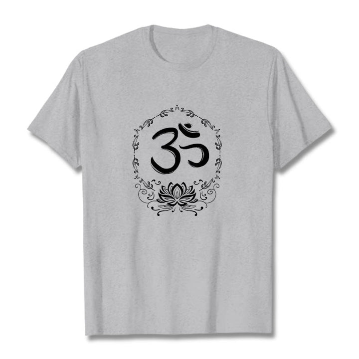 Camiseta de algodón con dibujo de loto OM de Buddha Stones - Gris claro - 2XL - image 10