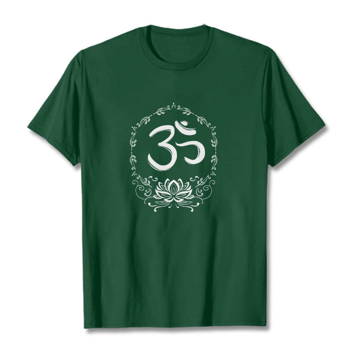 Camiseta de algodón con dibujo de loto OM de Buddha Stones - Verde bosque - 2XL - image 5