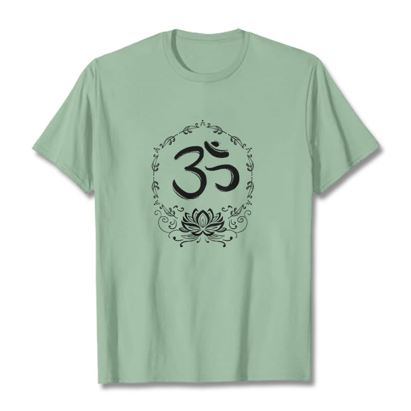 Camiseta de algodón con dibujo de loto OM de Buddha Stones - Verde pálido - 2XL - image 18