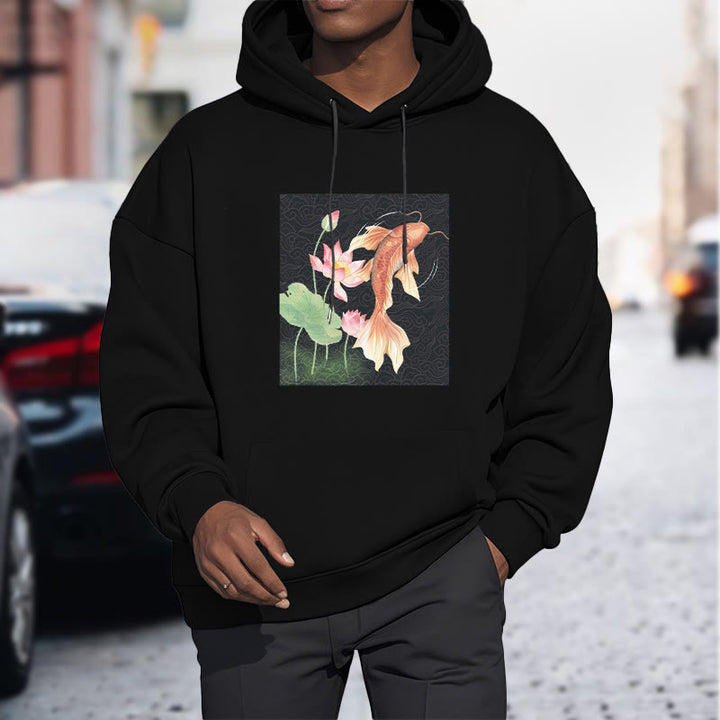 Buddha Stones Sudadera con capucha y forro polar con diseño de pez koi y loto - image 18