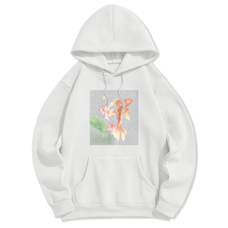 Buddha Stones Sudadera con capucha y forro polar con diseño de pez koi y loto - Blanco - 2XL - image 13