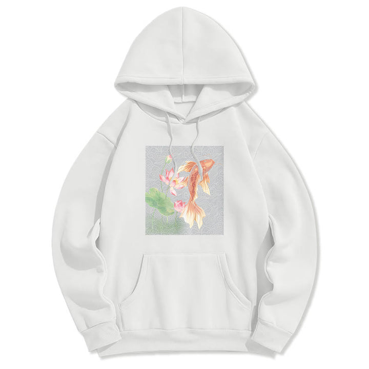 Buddha Stones Sudadera con capucha y forro polar con diseño de pez koi y loto - Blanco - 2XL - image 13