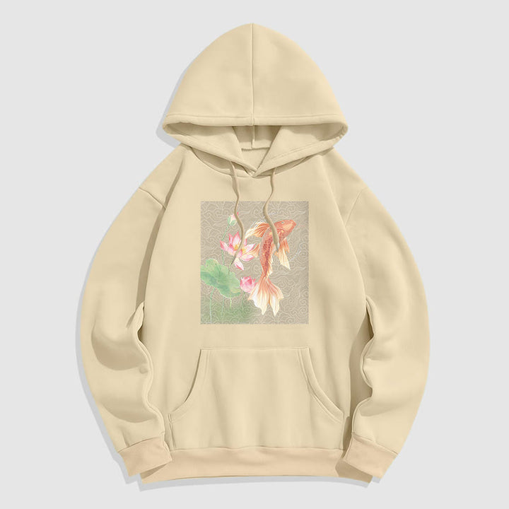 Buddha Stones Sudadera con capucha y forro polar con diseño de pez koi y loto - Sopa de mariscos - 2XL - image 21