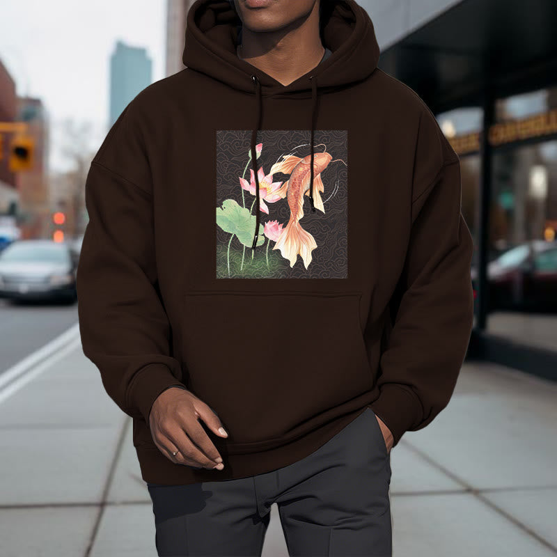 Buddha Stones Sudadera con capucha y forro polar con diseño de pez koi y loto - image 26