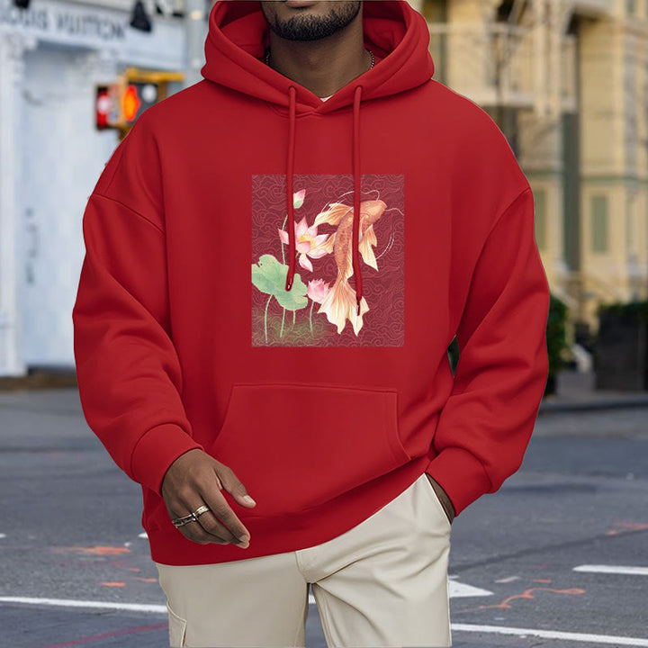 Buddha Stones Sudadera con capucha y forro polar con diseño de pez koi y loto - image 10