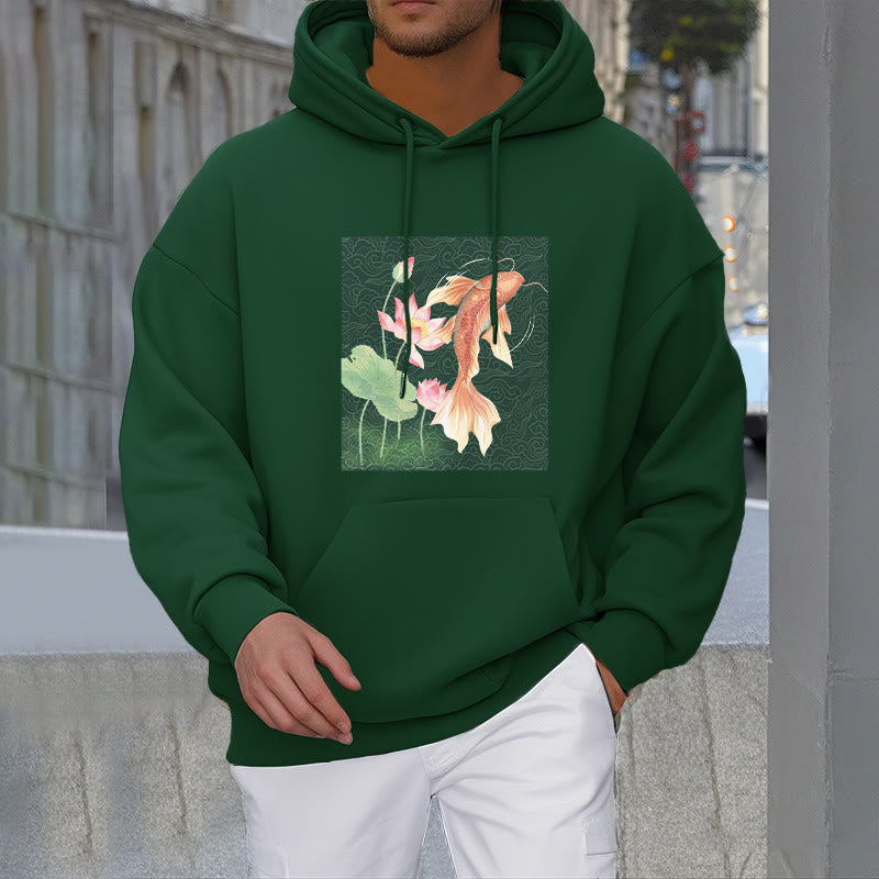 Buddha Stones Sudadera con capucha y forro polar con diseño de pez koi y loto - image 1