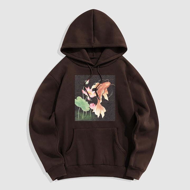 Buddha Stones Sudadera con capucha y forro polar con diseño de pez koi y loto - Marrón silla de montar - 2XL - image 25