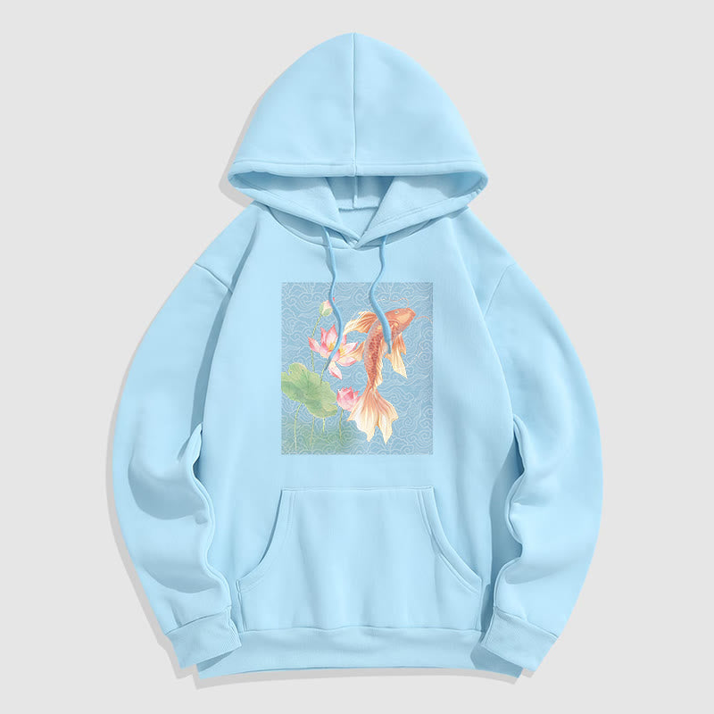 Buddha Stones Sudadera con capucha y forro polar con diseño de pez koi y loto - Cian claro - 2XL - image 29