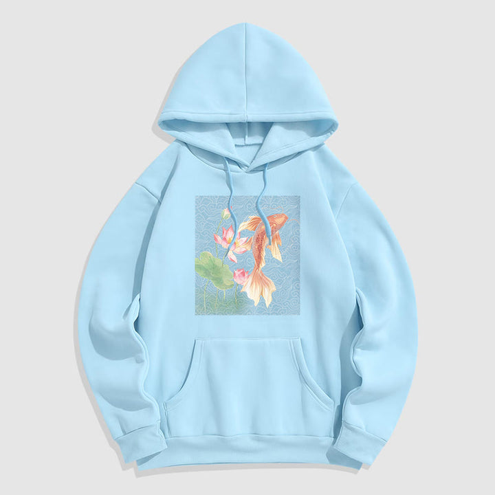 Buddha Stones Sudadera con capucha y forro polar con diseño de pez koi y loto - Cian claro - 2XL - image 29