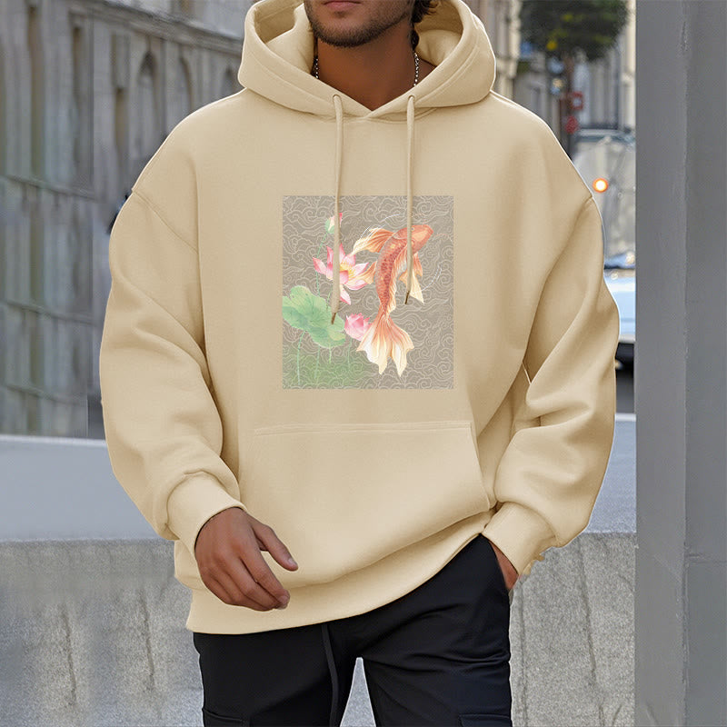 Buddha Stones Sudadera con capucha y forro polar con diseño de pez koi y loto - image 22