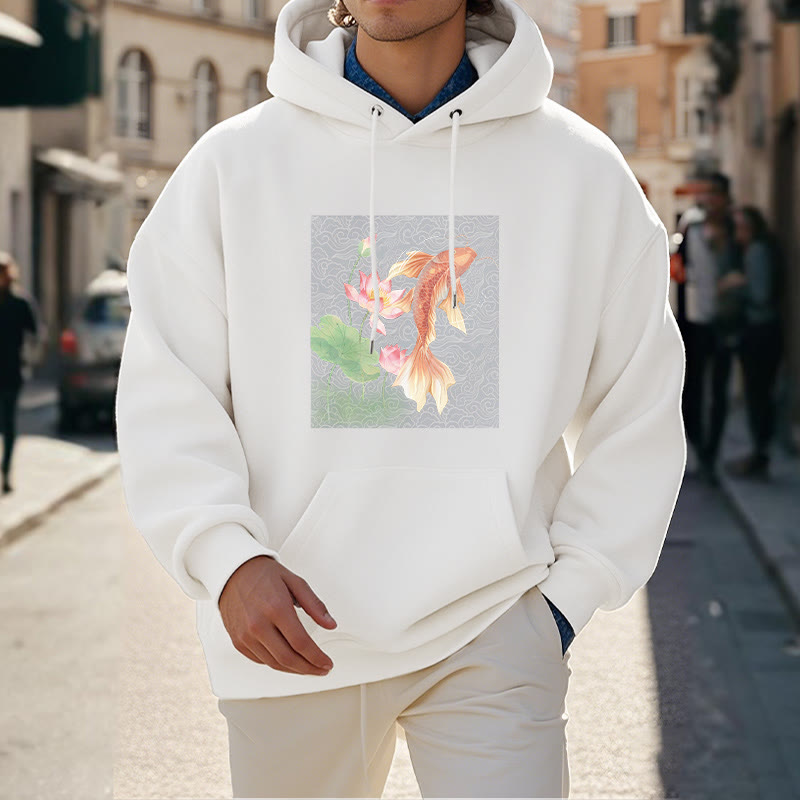 Buddha Stones Sudadera con capucha y forro polar con diseño de pez koi y loto - image 14