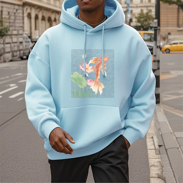 Buddha Stones Sudadera con capucha y forro polar con diseño de pez koi y loto - image 30