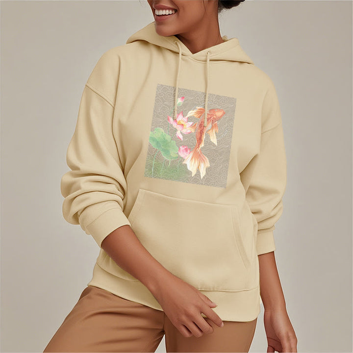 Buddha Stones Sudadera con capucha y forro polar con diseño de pez koi y loto - image 23
